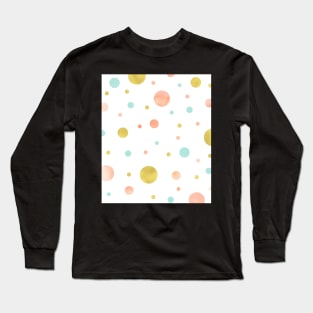 Gold peach blue watercolor dots design Long Sleeve T-Shirt